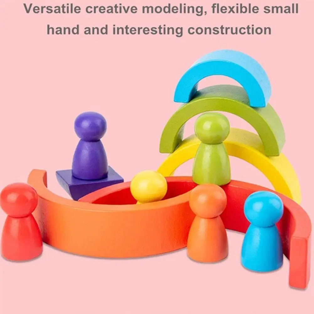 

New Rainbow Wooden Baby Toys Montessori Creative Rainbow Building Blocks Wood For Kids Educational Toys Early Game N3E3