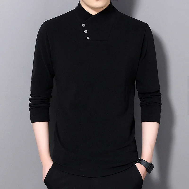 Мужская приталенная футболка Повседневная однотонная флисовая с длинным