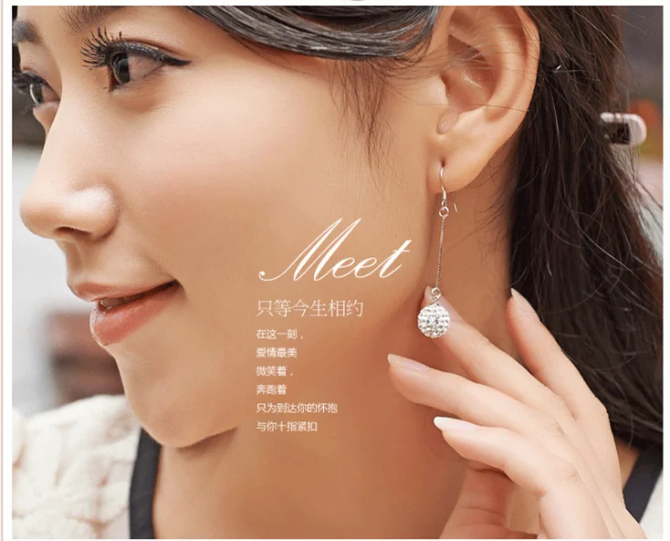 

MUYE Real 925 Sterling Silver 10mm Crystal Ball Ear Drop Earrings for Women's Fashion Fine Jewelry Party Gift