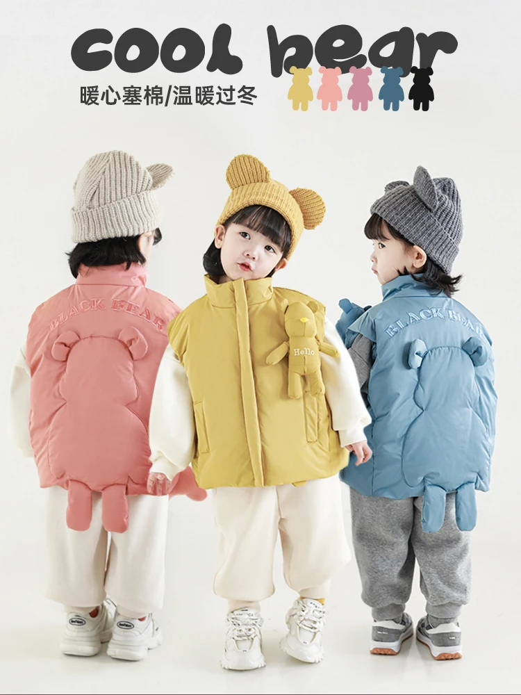 

Children's Three-dimensional Bear Doll Vest Winter New Girls Baby Cute Velcro Embroidery Warm Waistcoat
