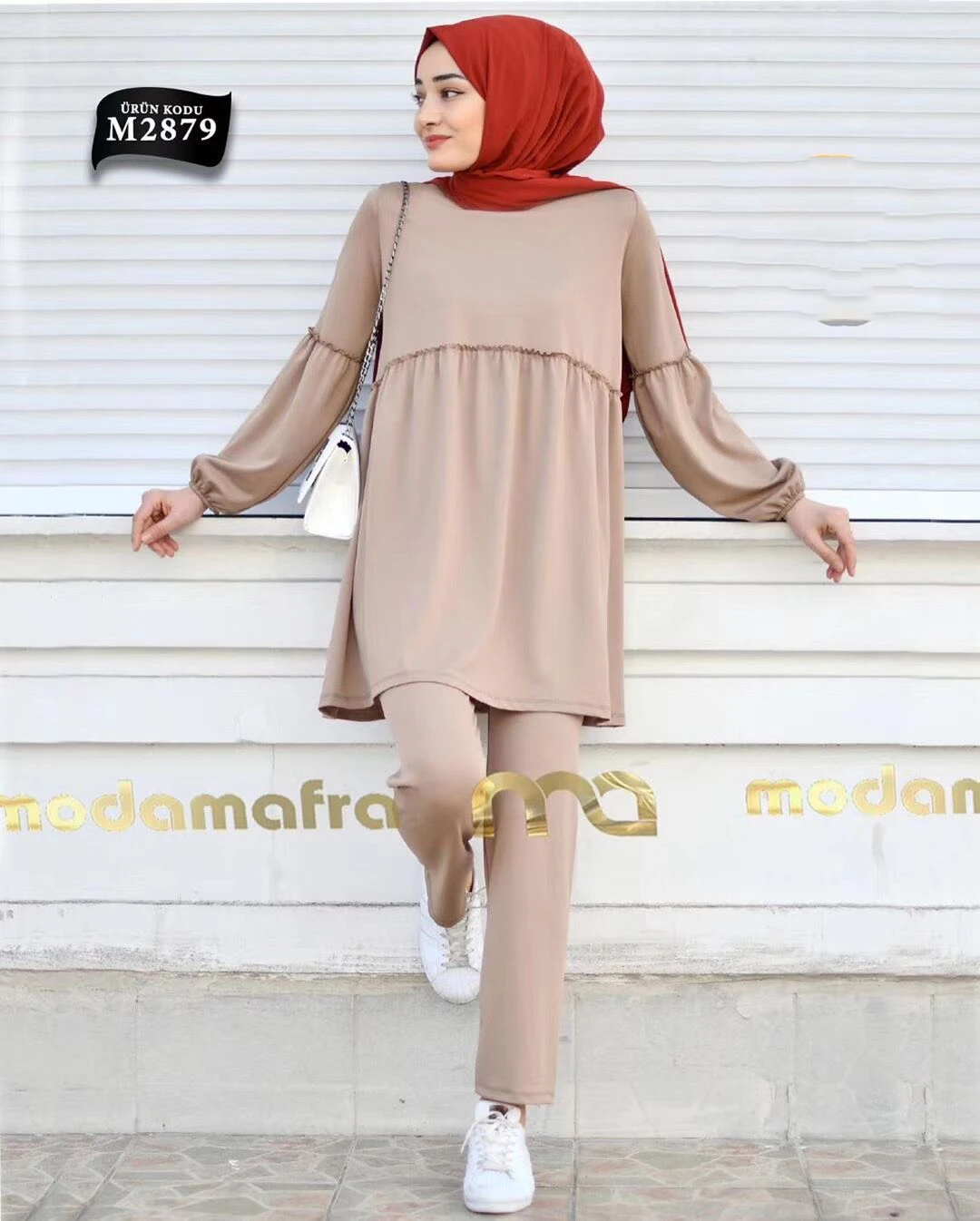Muslim Ramadan Two Piece Set Women Sets Arab Turkey Islam Solid Tops and Long Pant Islamic Clothing Abaya Musulman Ensembles |