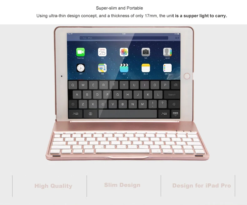 [Новинка] Алюминий 4,0 Bluetooth беспроводная клавиатура для iPad Pro 10,", металлический жесткий чехол+ Интеллектуальный переключатель вкл/выкл+ 7 цветов подсветка
