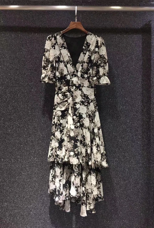 

Женское длинное платье с принтом, ТРАПЕЦИЕВИДНОЕ ПЛАТЬЕ С Глубоким V-образным вырезом и короткими рукавами, модель 2021, 529