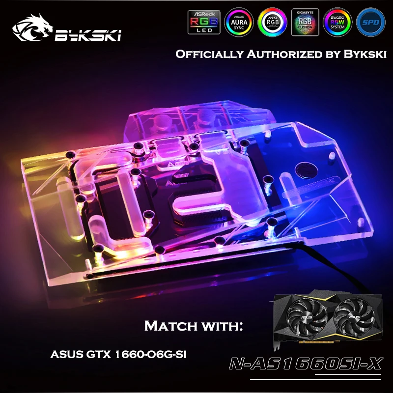 Водяной блок Bykski с полным покрытием для GPU VGA ASUS GTX 1660 O6G SI графическая карта кулер