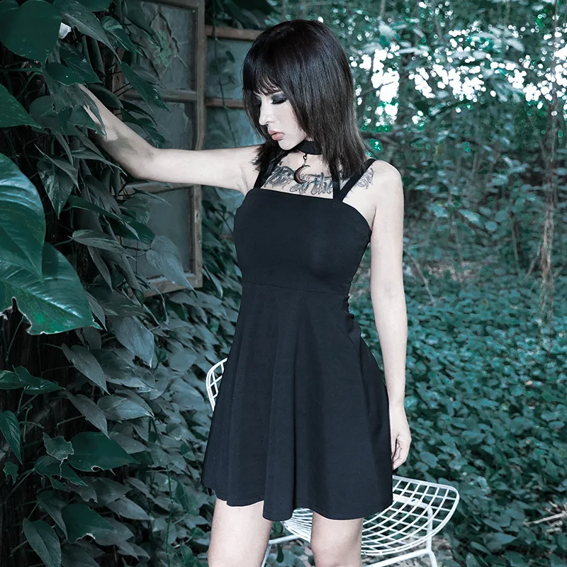 Shstyle готический панк черный темное платье Харадзюку женское плиссированное