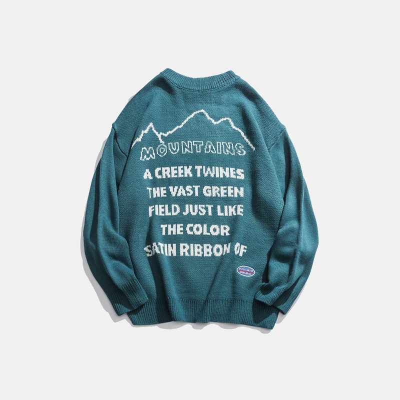 Мужские свитера в стиле хип хоп пуловер ретро рисунок гор круглый вырез акрил