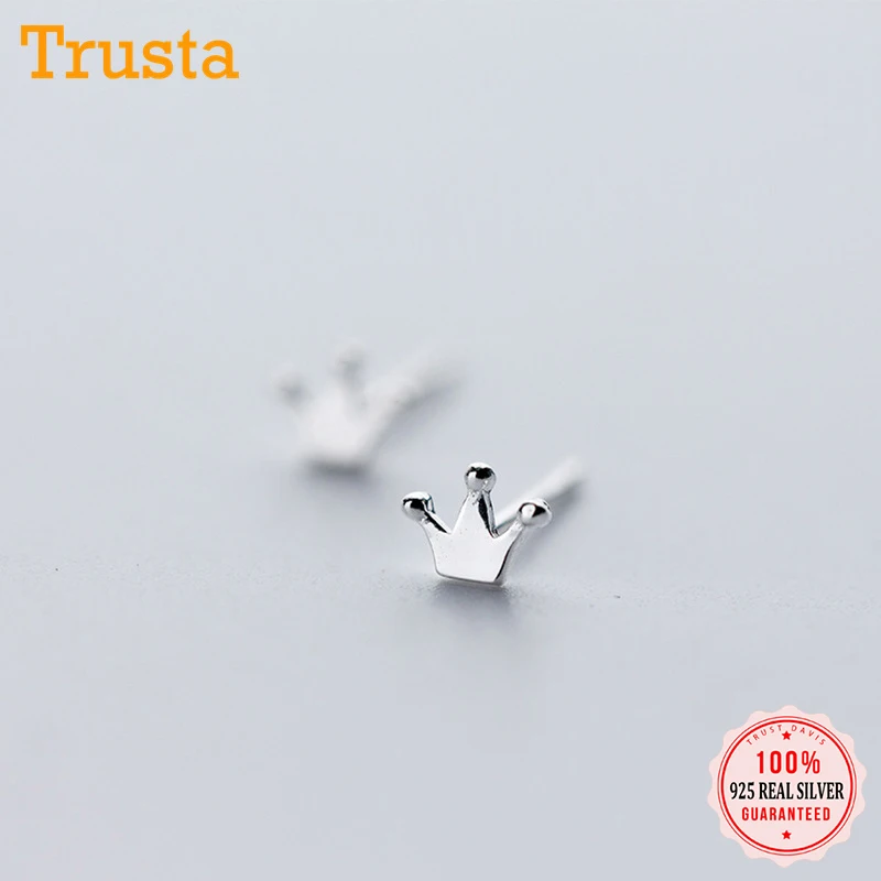 Женские серьги гвоздики в виде короны Trusta маленькие из стерлингового серебра 925