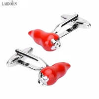 laidojin novelty red pepper chili cufflinks for mens shirts cuff nails high quality enamel cufflinks fashion men brand jewelry
