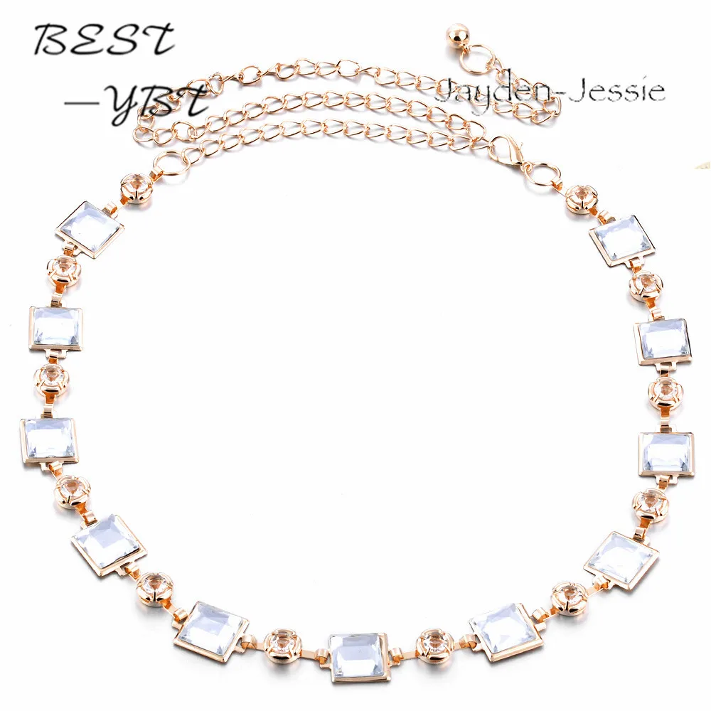 Пятнистый стеклянный квадратный алмаз Дамский модный ремень Пояс цепочка для