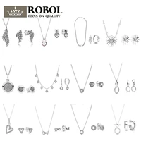 high quality original 925 sterling silver necklace earring set with original engraved woman jewelry gift free shipping