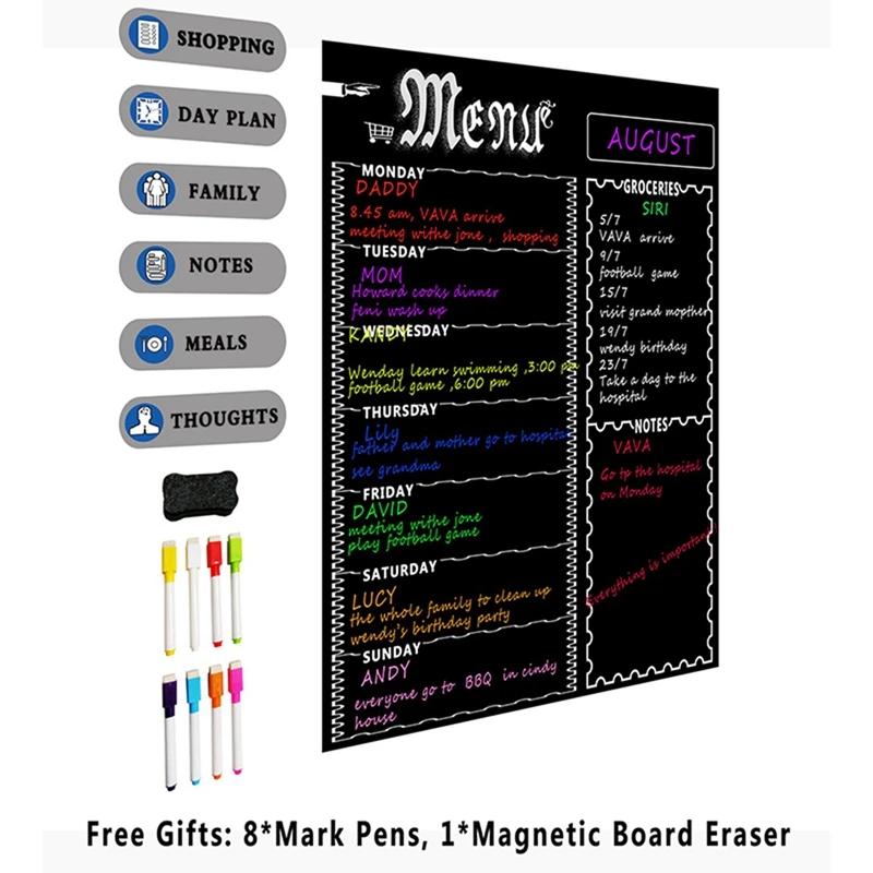 

2set A3 netic Whiteboard Sheet for Kitchen Fridge Multipurpose Fridge Weekly White Board Calendar (Black&White)