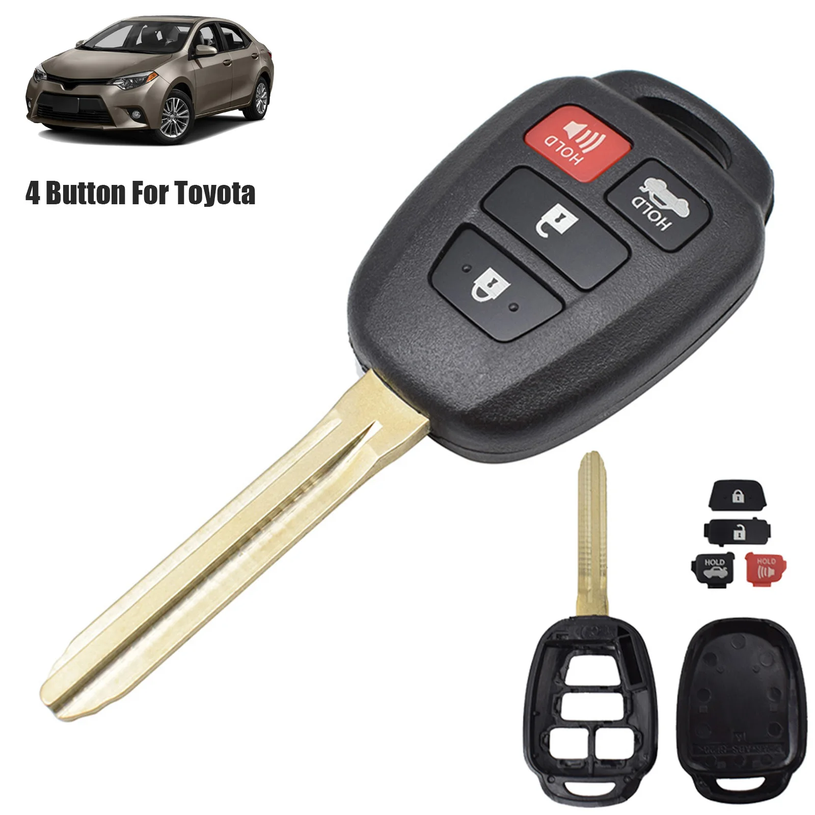 

Car Remote Key Fob Shell Case For Toyota Camry Corolla Prius RAV4 Highlander Sequoia Tundra 4 Buttons Blank Key Blade Repair Kit