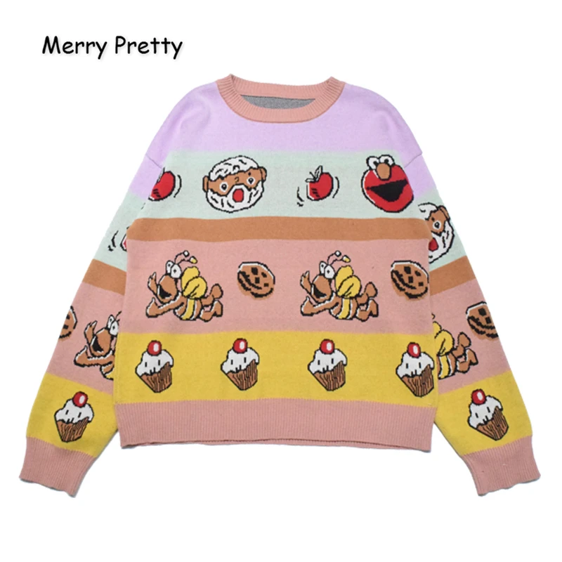 Фото MERRY PRETTY Women's Cartoon Embroidery Funny Knitted Sweaters 2020 Winter Thick Warm Harajuku Jacquard Sweater Knit Pullovers Женская MERRY PRETTY Women's Cartoon Embroidery Funny Knitted Sweaters 2020 Winter Thick Warm Harajuku Jacquard Sweater Knit Pullovers Женская