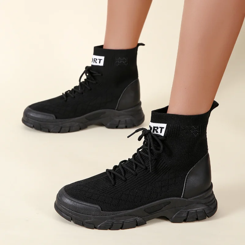 

Shoes Woman 2022 Fashion Handsome Lace Up Breathable Black Platform Boots Non Slip Waterproof Soft Ytmtloy Botines De Mujer