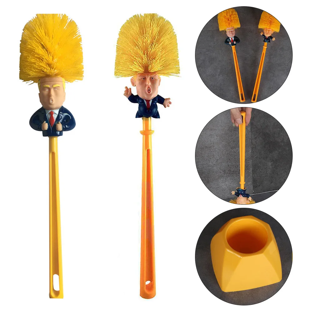 

Trump Toilet Brush Creative Toilet Brush Bathroom Cleaning Tools PP Trump WC Brush With Base Yellow Home Hotel Cleaning Kit