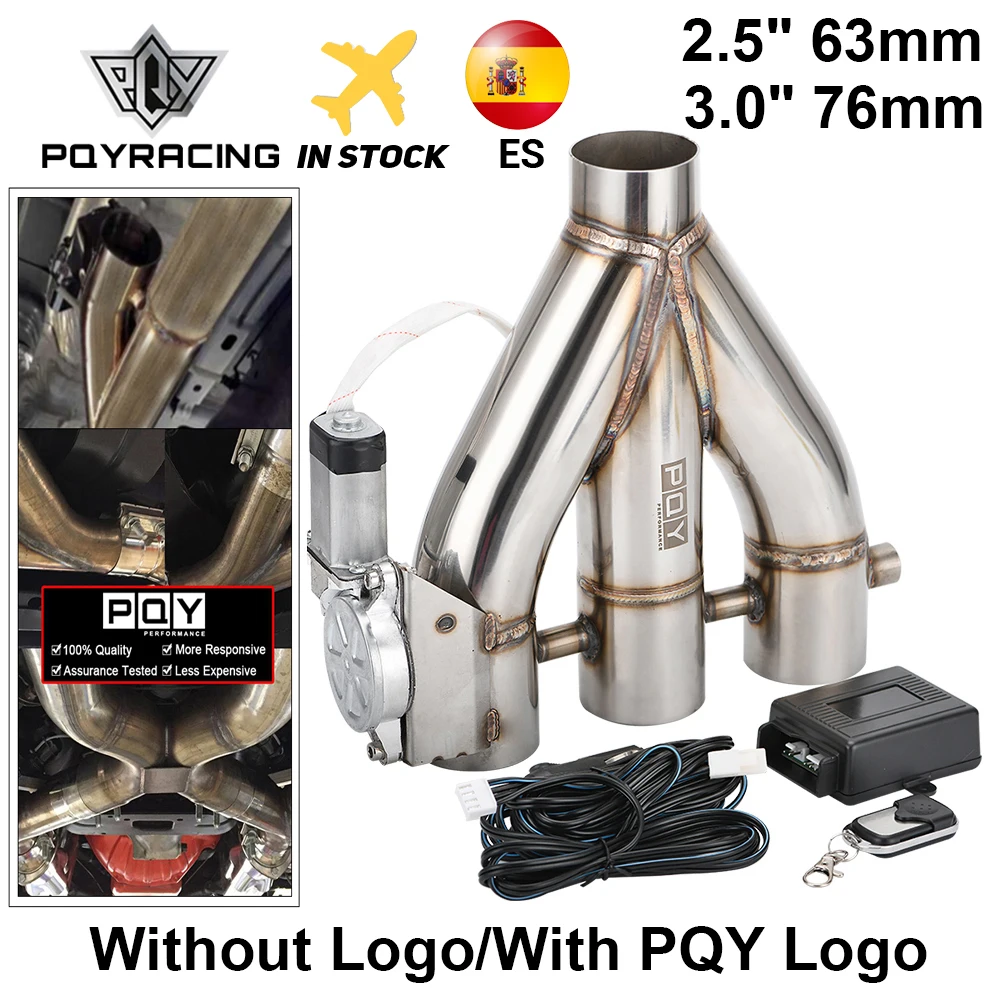 

PQY New 2in1 3in1 2.5" 63mm / 3.0" 76mm Electric Exhaust 3 Outlet Downpipe E-Cutout Cut Out Valve With Remote Control Wireless
