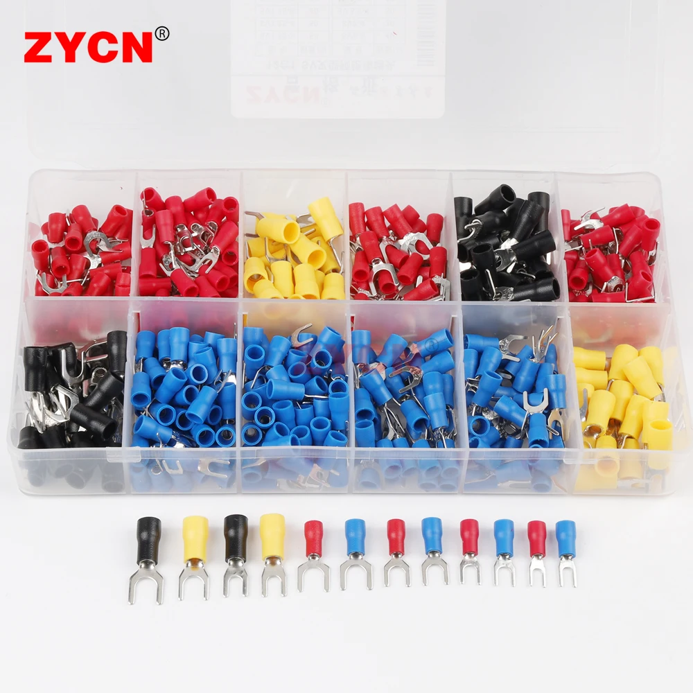 Friso Terminal Isolado Conector em Forma de Garfo Fio de Cobre Imprensa Fria Bloco Lug 430 Peças 0.56 mm ² Awg1022 12 Tamanhos Sv1.253 24