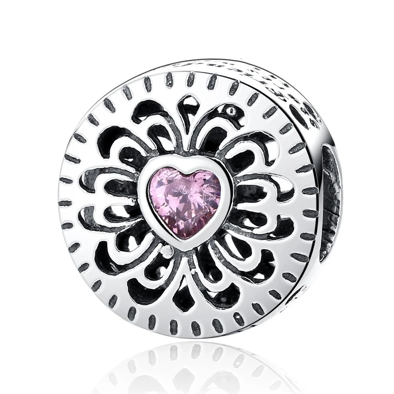 Аутентичные 925 пробы Серебряные Любовь и дружба розовый CZ бисера Шарм подходят