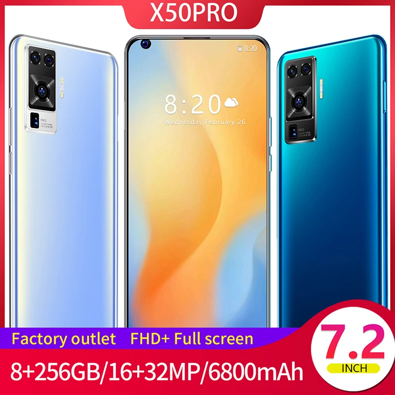 

Global Version X50 Pro 5G Smartphone 8GB 256GB 7.2 Inch Ultra Display 48MP Quad Rear Cams Global Mobile Phone 6800mAh