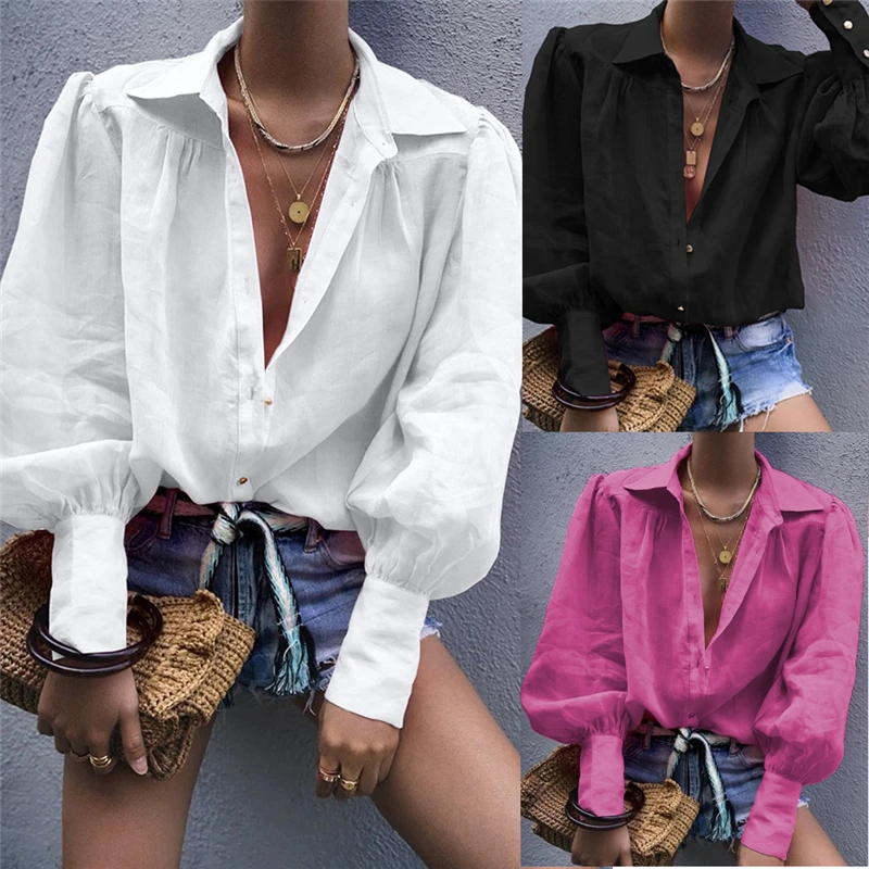 Блузка Женская Офисная с длинным рукавом модная пикантная белая рубашка