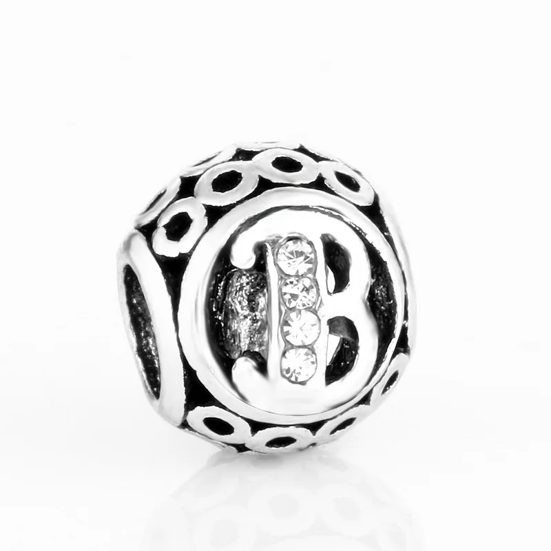 free shipping MOQ 1pc round openwork initial letter alphabet diy bead fit original pandora charms bracelet X004