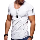 Мужская хлопковая футболка с коротким рукавом, V-образным вырезом, на молнии