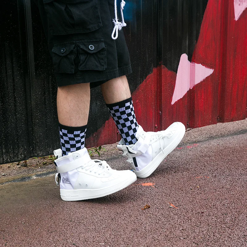 Корейские Веселые женские шахматные носки в стиле Харадзюку геометрические
