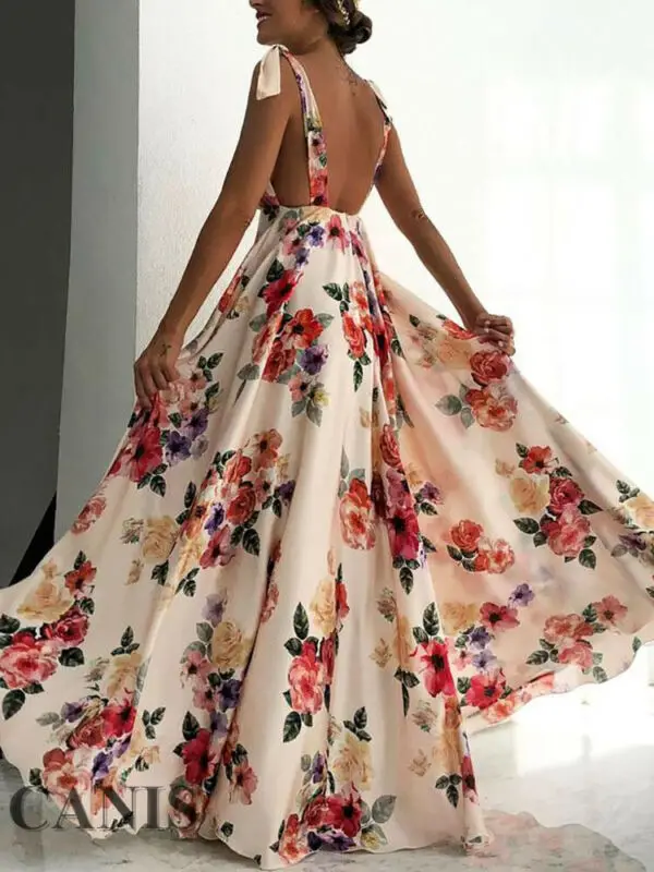 Женское платье в пляжном стиле Бохо без рукавов с узкой талией и цветочным