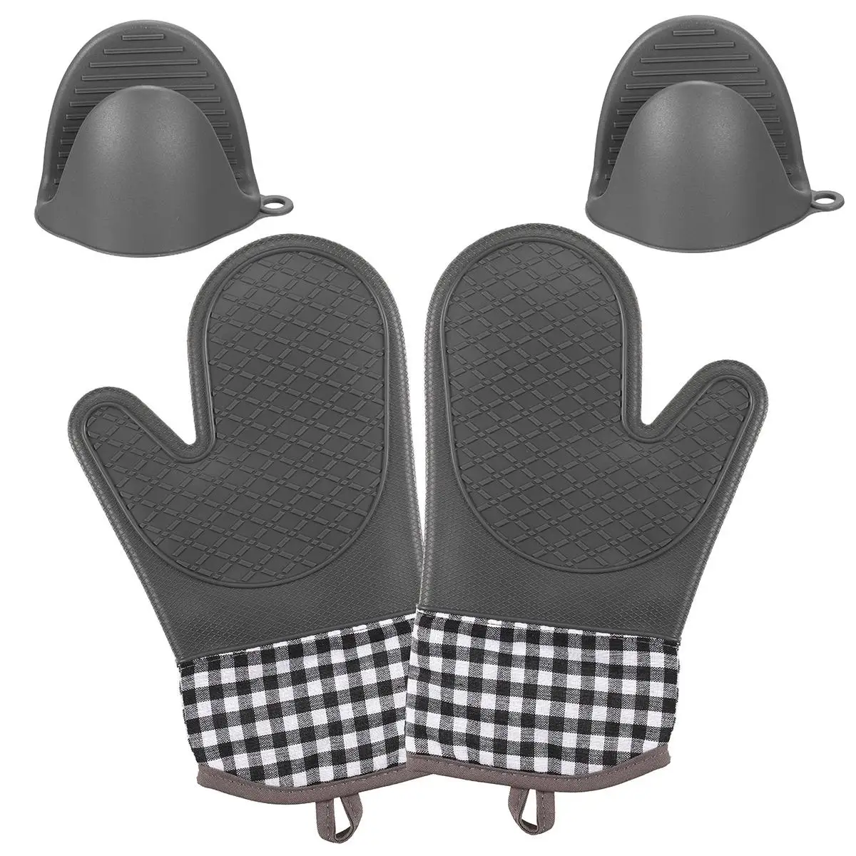

Anti-scalding Microwave Oven Gloves Mitts Potholder Kitchen Silicone Gloves Tray Dish Holder Baking Insulation Hand Clip 4pcs