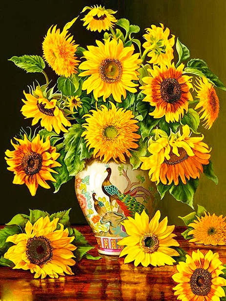 

Diamond Painting Diy 5D European Style Acrylic Oil Painting and Illustration Sunflower Pattern Round Diamond Square Diamond