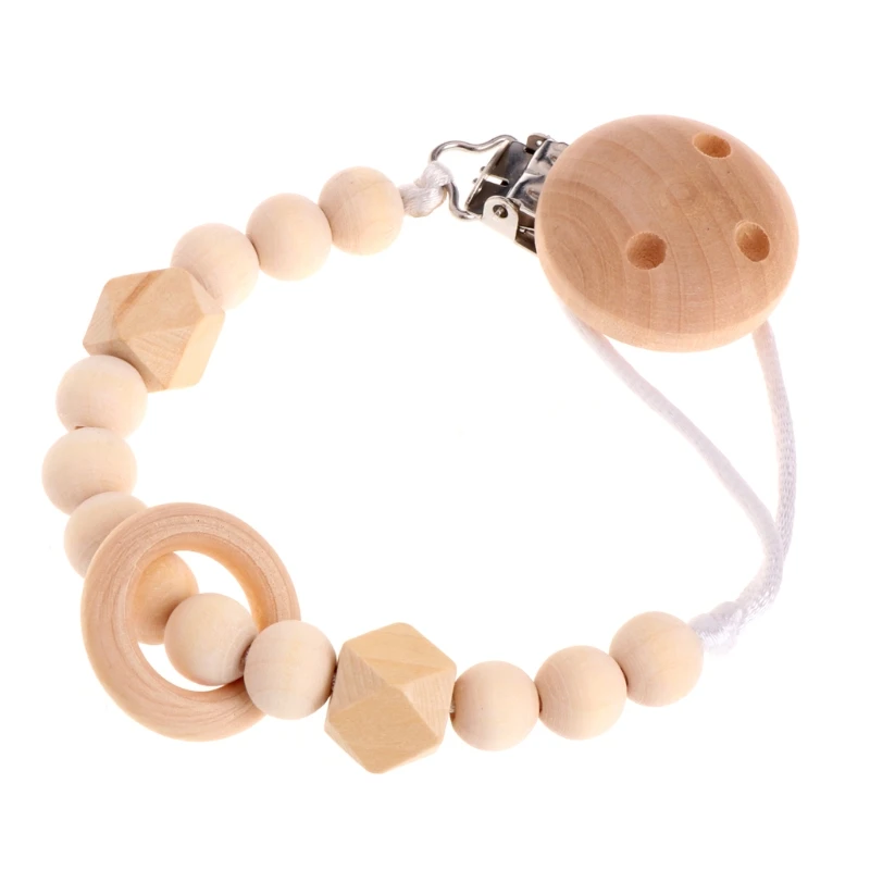

Baby Infant Toddler Dummy Pacifier Soother Nipple Wooden Chain Clip Holder Gift