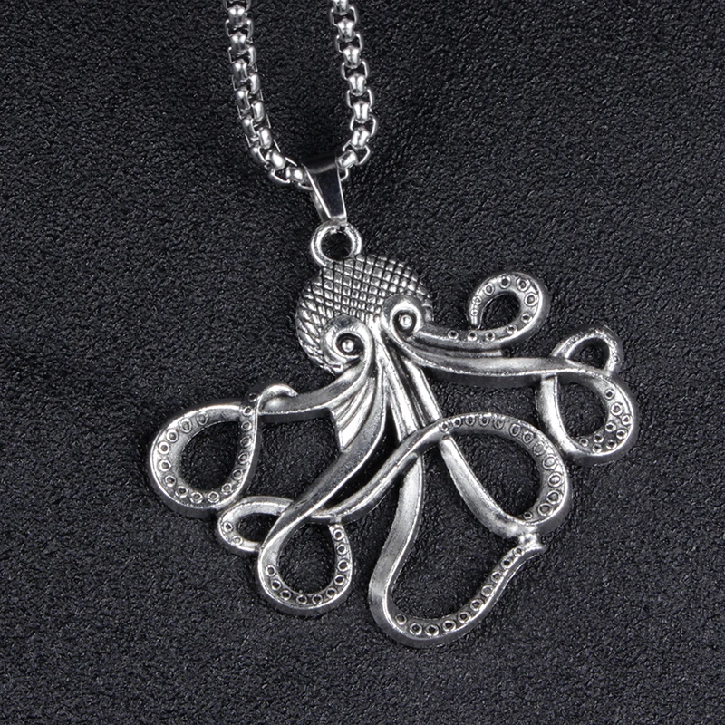 Creative Personality Cthulhu Octopus Blame Pendant Necklace Long Titanium Steel Box Chain Hip-Hop Necklace Unique Design Jewelry