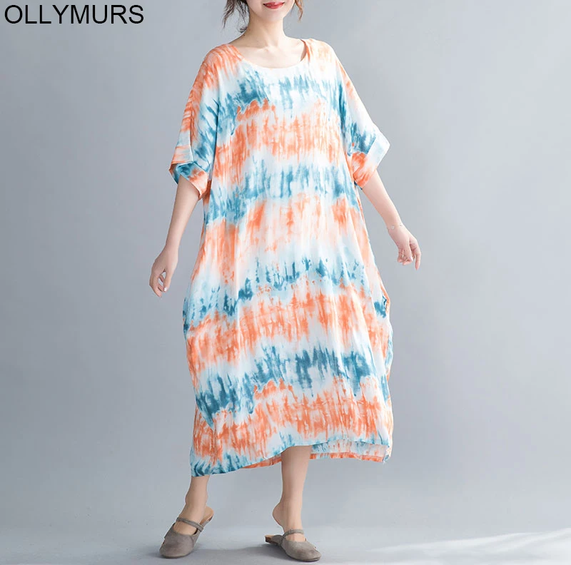 Лето 2020 новинка рукав &quotлетучая мышь&quot сарафан хлопок лен размера плюс Boho