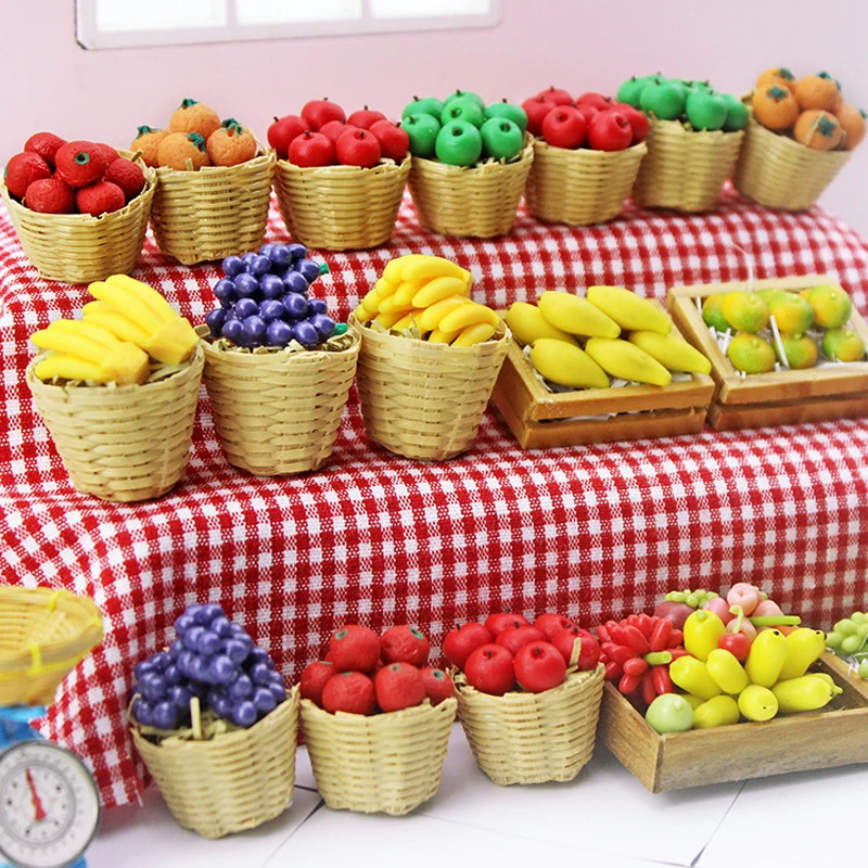 Миниатюрный Кукольный домик полимерная корзина фруктовая еда для блайз