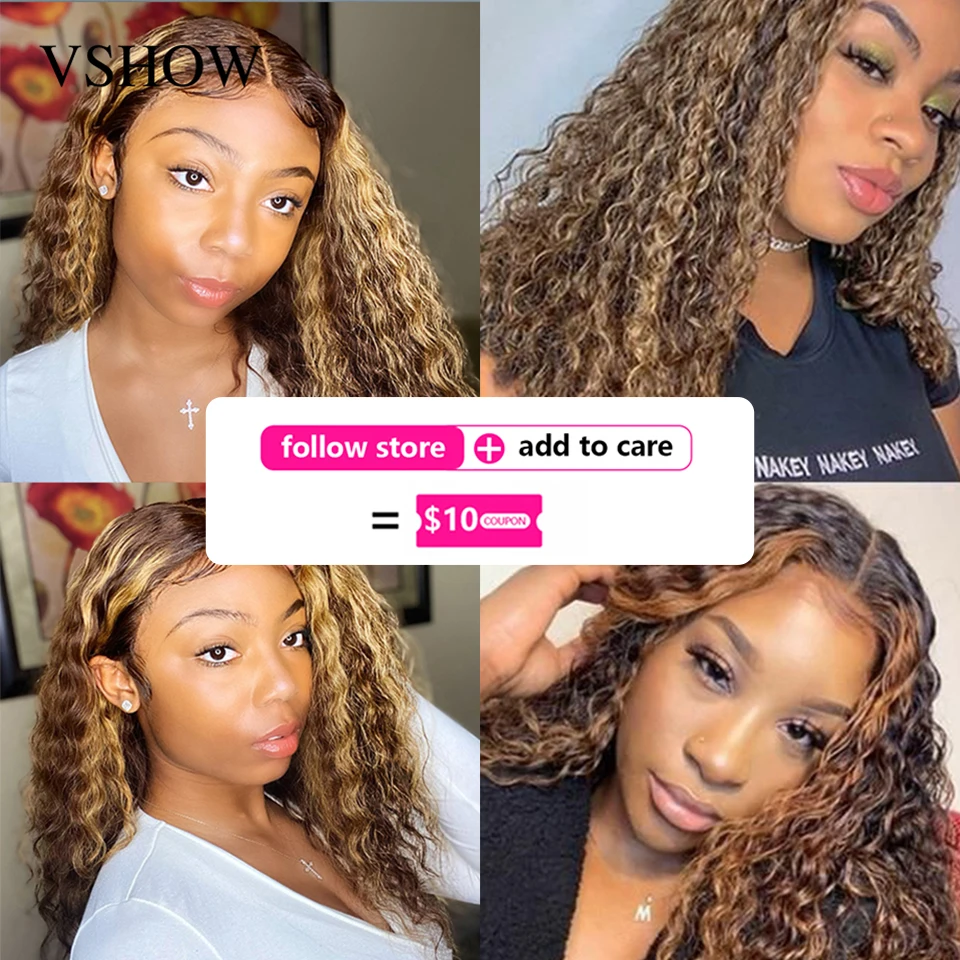 

Curly Hair Brazilian Water Wave 13x4 Lace Frontal Wigs Blonde 4/27 Ombre Hightlight 4x4 Lace Closure Human Hair Wigs for Girls