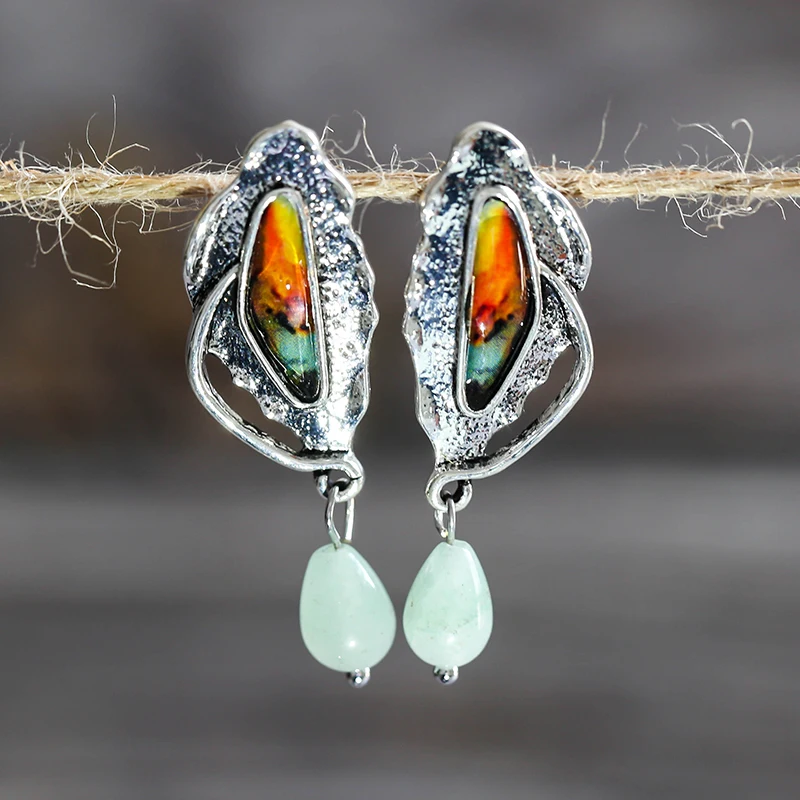 

Fashion Boho Abalone Shell Earring for Women Vintage Silver Color Leaf Geometric Bohemian Pendant Water Drop Earrings Jewelry