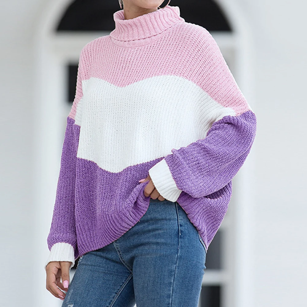 

Knitted Sweater Women Jumpers Turtle Neck Woman Pullover Sweater 2020 Autumn Block Casual Sweater cashmere sweater women