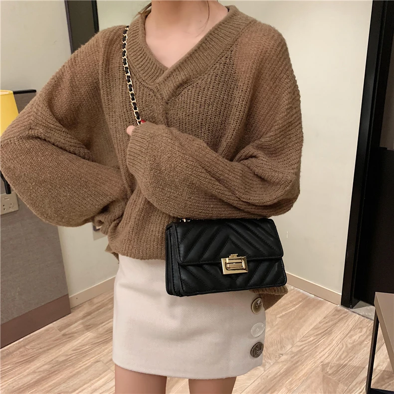 Burminsa Elegant Quilted Chain Crossbody Bags For Women Unique Design Lock High Quality Soft PU Female Shoulder Bags Autumn