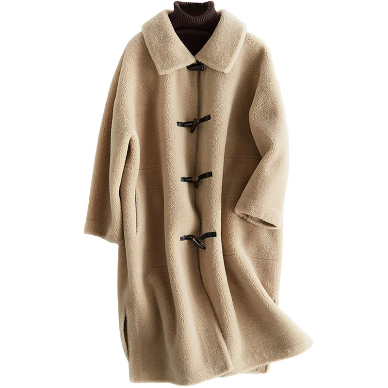 2020 New Sheep Shearing Overcoat Woman Long Fund Overknee By Age Ox Horn Buckle Coat One Lamb Hair Loose Coat