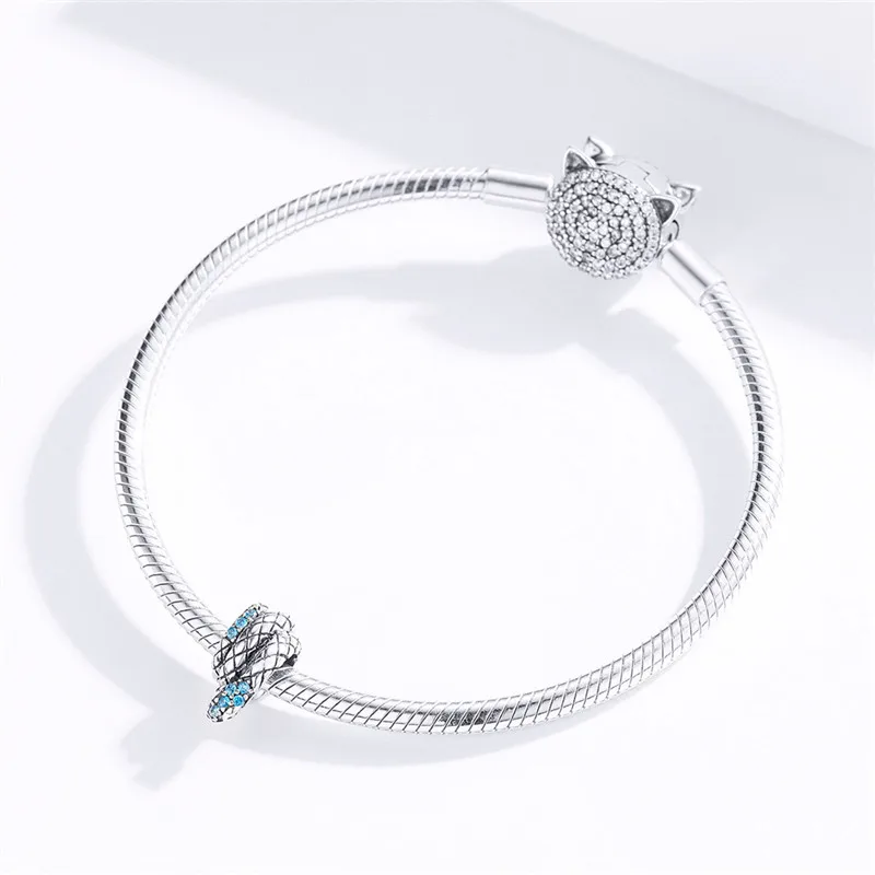 Fit Pandora браслет серебро 925 Синий Циркон панк бусины с имитацией змеиной шкуры S925 Винтаж яростное животное подвески для DIY ювелирных изделий