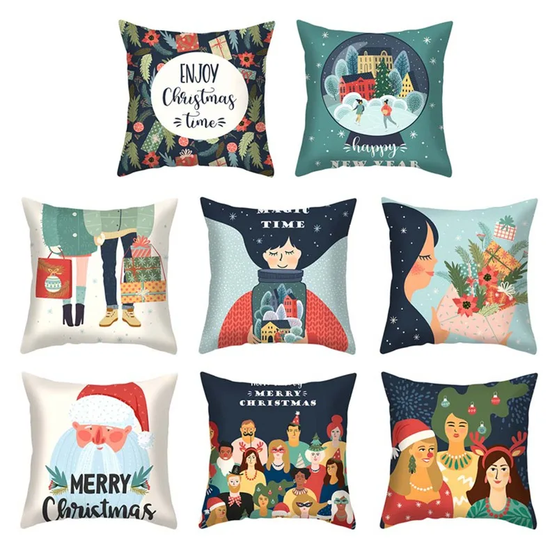 

Christmas Decoration Pillow Set Santa Claus Sofa Pillowcase Holiday Decoration Pillowcase Linen Pillowcase 45cmX45cm
