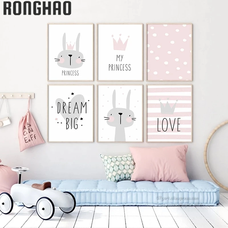 

Картина на холсте с кроликом в скандинавском стиле, Милый Постер с художественной печатью, настенное украшение для детской комнаты, спальни