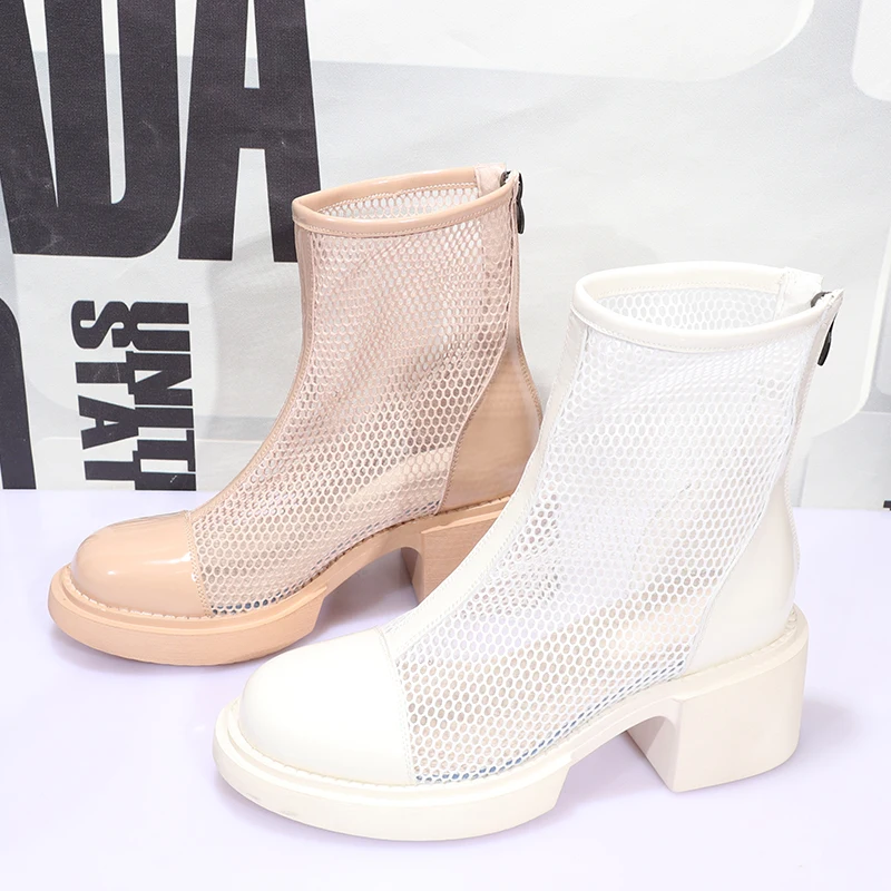 

New Summer Autumn Woman Military Boots Girls Mesh Ankle Shoes Women Flats Ladies Chelsea Boots Female Brand Motorcycle Boots