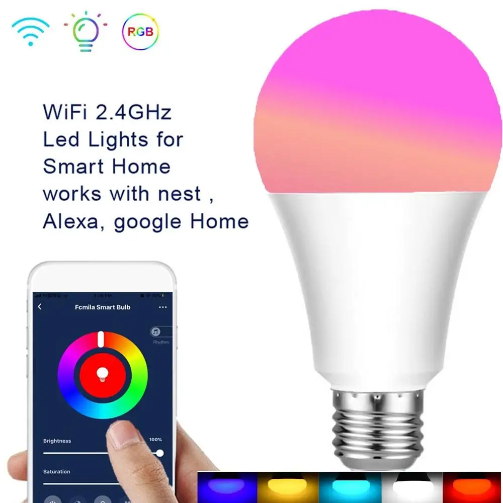 Умсветильник лампа с Wi Fi E27 светодиодная RGB подсветкой работает Alexa/Google Home 85 265 в