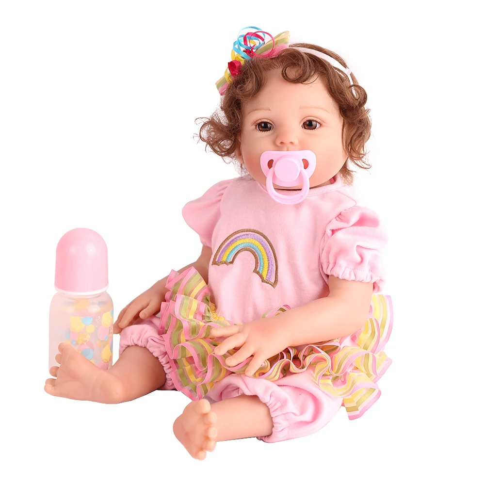 

Full Body Silicone Vinyl bebes Reborn Dolls Realistic 18 inch New Born babies wear Stripe Rompers Bonecas Rebron Gift