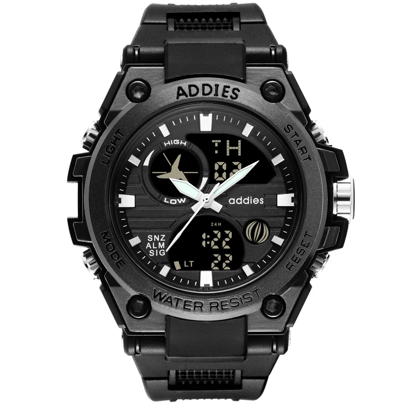 Addies Watch Men Military Sports Watches Fashion Outdoor LED Backlight Alarm Multi Function Big Analog Quartz Dual Display Watch men digital watches relogio saat ots sports watch dual time auto date day led alarm black rubber band analog quartz military