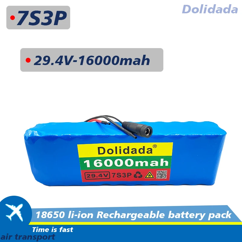 

New 24V Battery 7S3P 29.4V 16Ah Li-ion Battery Pack with 20A Balanced BMS for Electric Bicycle Scooter Power Wheelchair+Charger