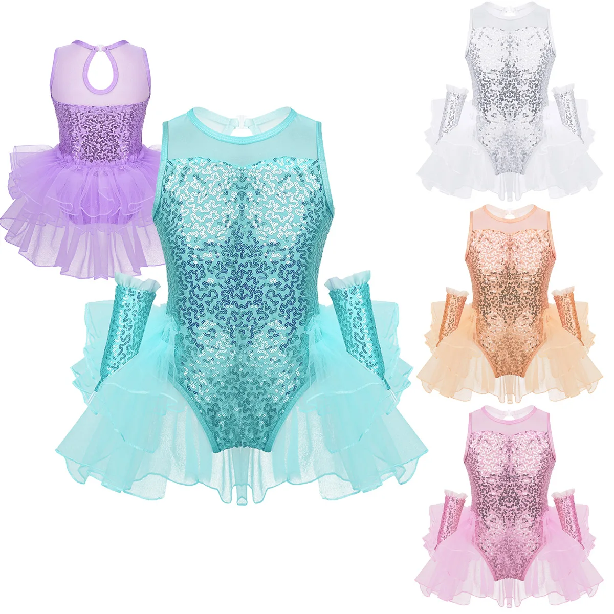 Детский костюм для балерины бальное платье с блестками и цветами гимнастический