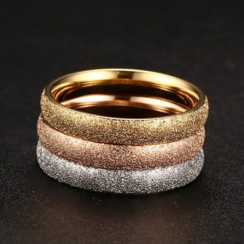 

3pcs ring set 3 Colors Women Wedding Ring Gold-color Stainless Steel Frosted Ring Women Engagement Ring Female Jewelry R191G