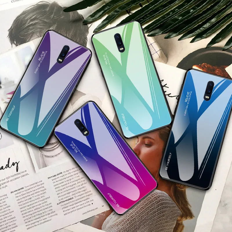 Градиентный чехол из закаленного стекла для телефона OPPO R17 R19 F11 Pro Find X Reno Z Real 3 Youth K1
